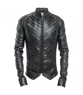 Men Gothic Jacket Black Genuine Leather Jacket Splice Biker Gothic Jacket For Sale